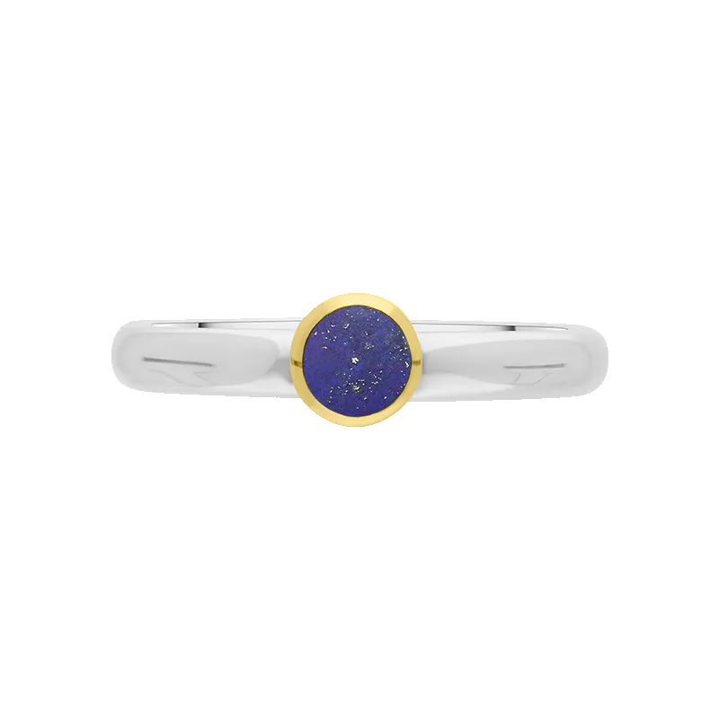 9ct Yellow Gold Sterling Silver Lapis Lazuli Stepping Stones 5mm Round Bezel Set Ring sold by Jura Watches product image thumbnail 3