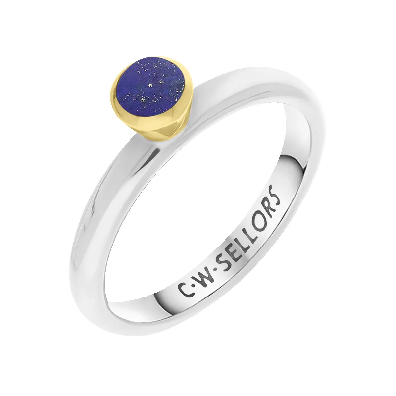 9ct Yellow Gold Sterling Silver Lapis Lazuli Stepping Stones 5mm Round Bezel Set Ring sold by Jura Watches