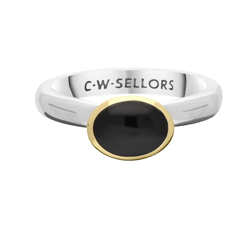 9ct Yellow Gold Sterling Silver Whitby Jet Stepping Stones 6x8mm Oval Bezel Set Ring sold by Jura Watches product image thumbnail 2