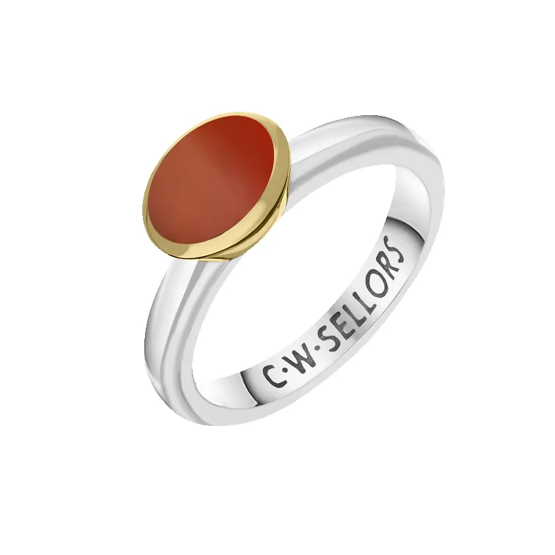 9ct Yellow Gold Sterling Silver Carnelian Stepping Stones 6x8mm Oval Bezel Set Ring sold by Jura Watches