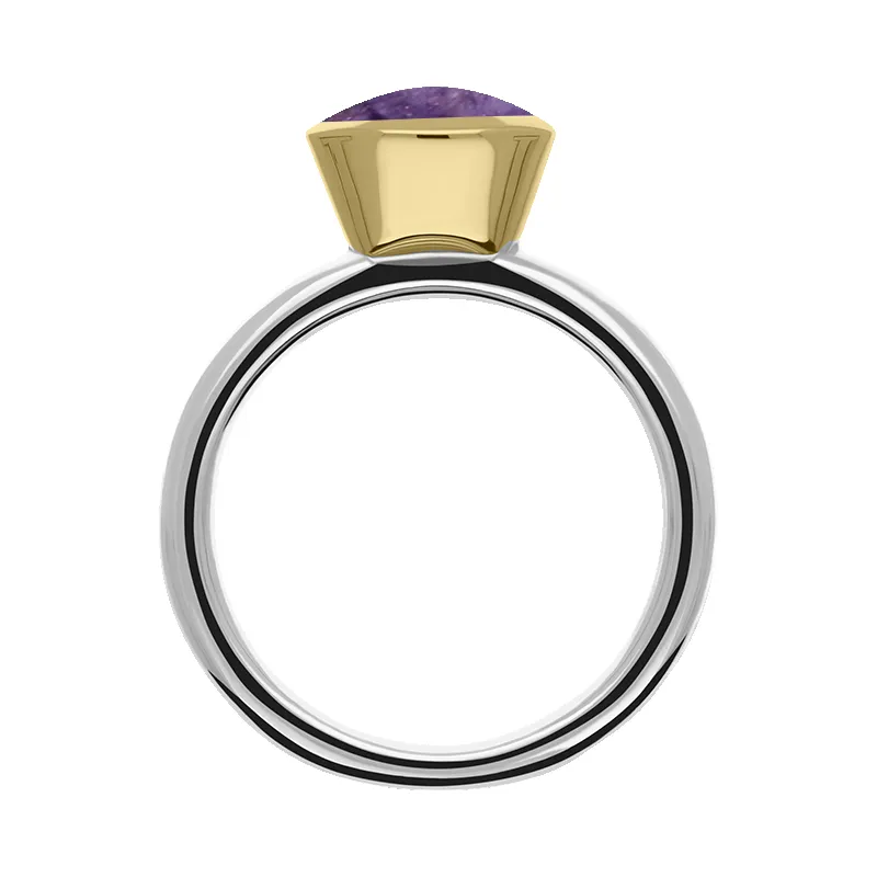 9ct Yellow Gold Sterling Silver Blue John Stepping Stones 6x8mm Oval Bezel Set Ring sold by Jura Watches product image thumbnail 3