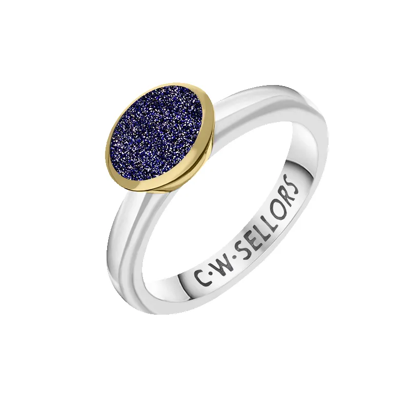 9ct Yellow Gold Sterling Silver Blue Goldstone Stepping Stones 6x8mm Oval Bezel Set Ring sold by Jura Watches