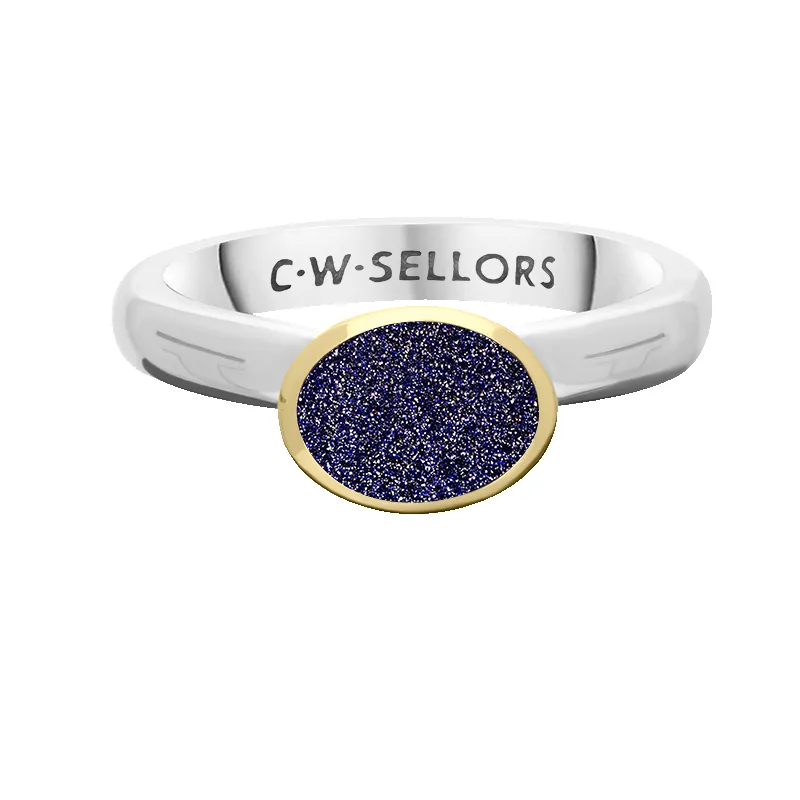 9ct Yellow Gold Sterling Silver Blue Goldstone Stepping Stones 6x8mm Oval Bezel Set Ring sold by Jura Watches product image thumbnail 3