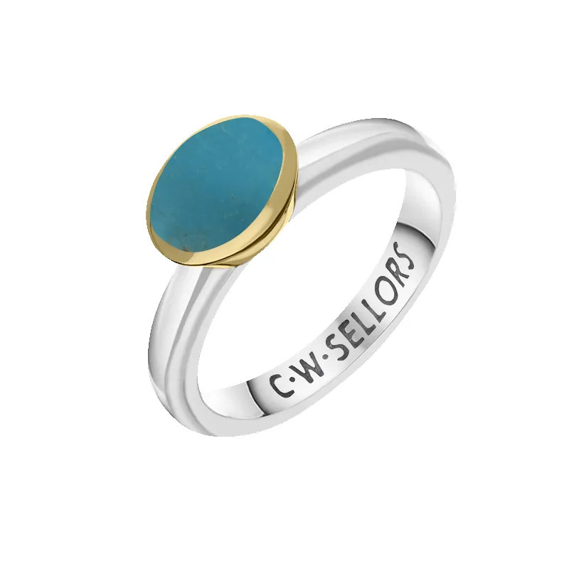 9ct Yellow Gold Sterling Silver Turquoise Stepping Stones 6x8mm Oval Bezel Set Ring sold by Jura Watches