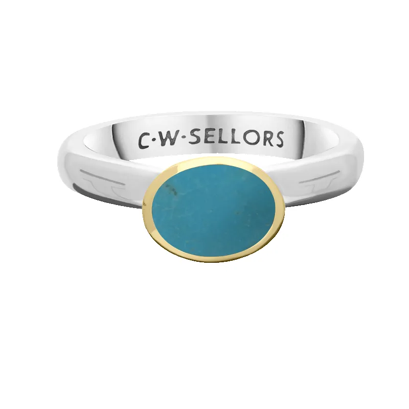 9ct Yellow Gold Sterling Silver Turquoise Stepping Stones 6x8mm Oval Bezel Set Ring sold by Jura Watches product image thumbnail 2
