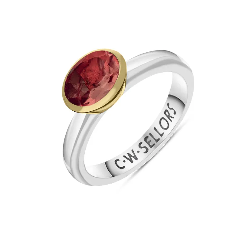 9ct Yellow Gold Sterling Silver Garnet Stepping Stones 6x8mm Oval Bezel Set Ring sold by Jura Watches