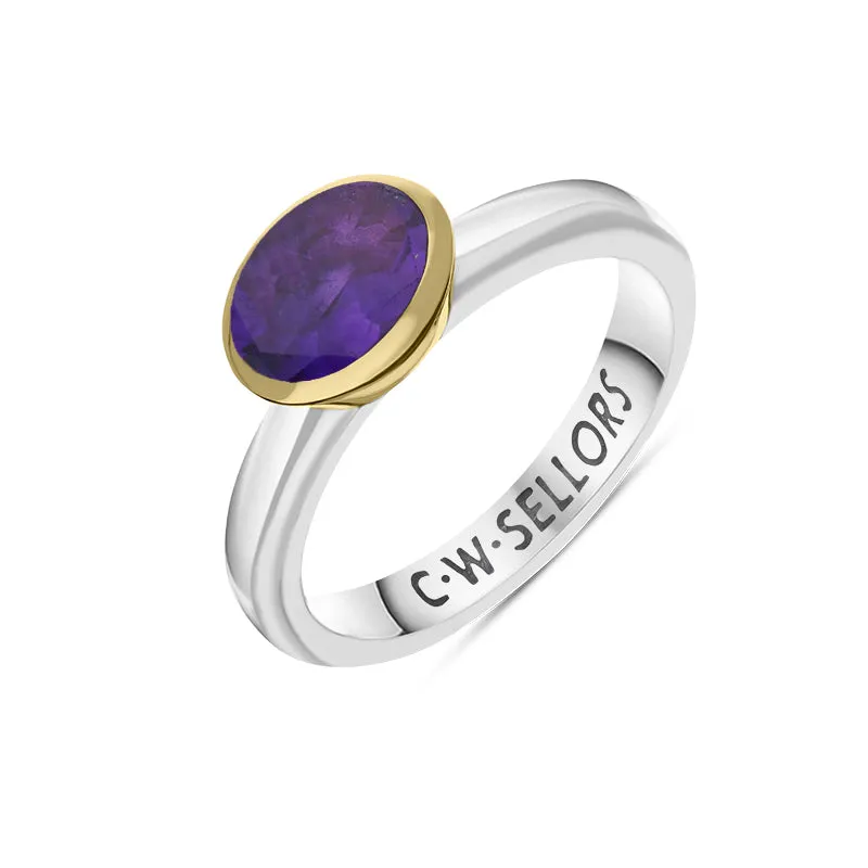 9ct Yellow Gold Sterling Silver Amethyst Stepping Stones 6x8mm Oval Bezel Set Ring sold by Jura Watches