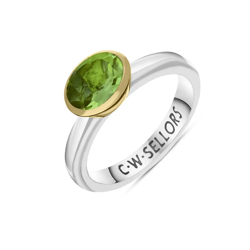 9ct Yellow Gold Sterling Silver Peridot Stepping Stones 6x8mm Oval Bezel Set Ring sold by Jura Watches