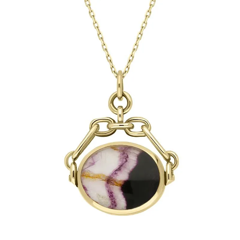 18ct Yellow Gold Blue John White Mother Of Pearl Double Sided Swivel Fob Necklace sold by Jura Watches