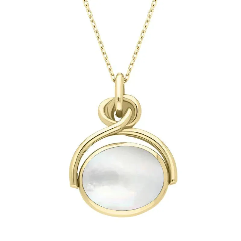 9ct Yellow Gold Blue John White Mother of Pearl Oval Swivel Fob Necklace sold by Jura Watches