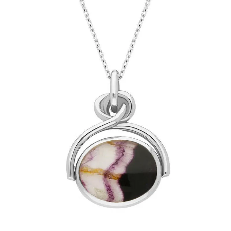 9ct White Gold Blue John White Mother of Pearl Oval Swivel Fob Necklace sold by Jura Watches product image thumbnail 2