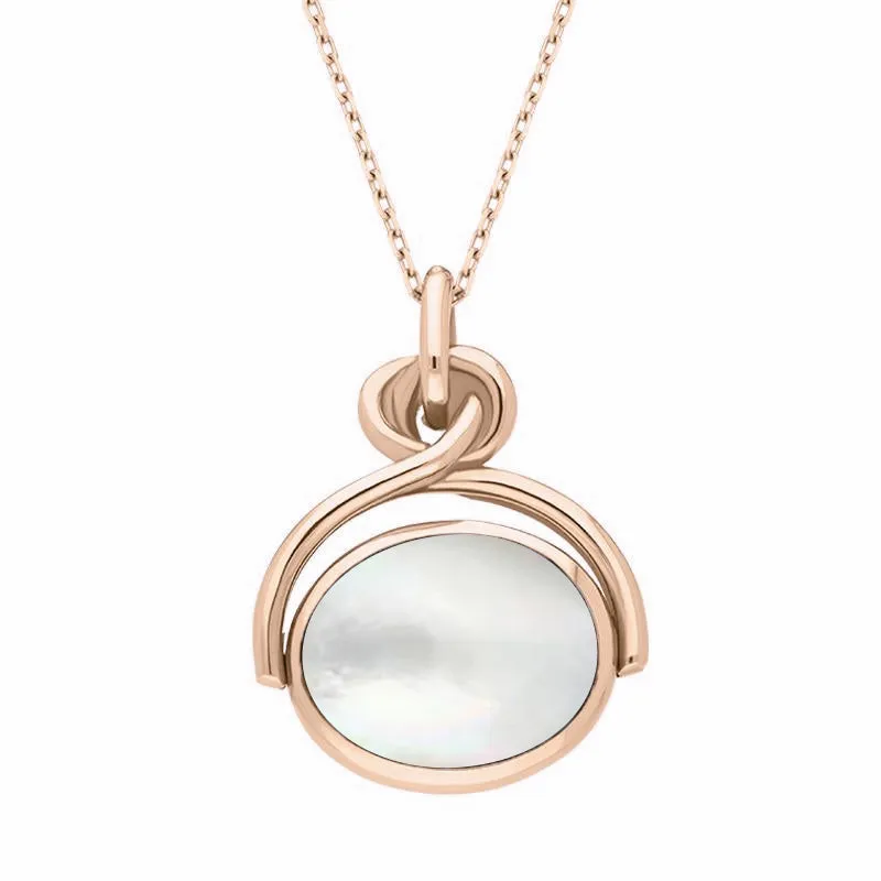 18ct Rose Gold Blue John White Mother of Pearl Oval Swivel Fob Necklace sold by Jura Watches