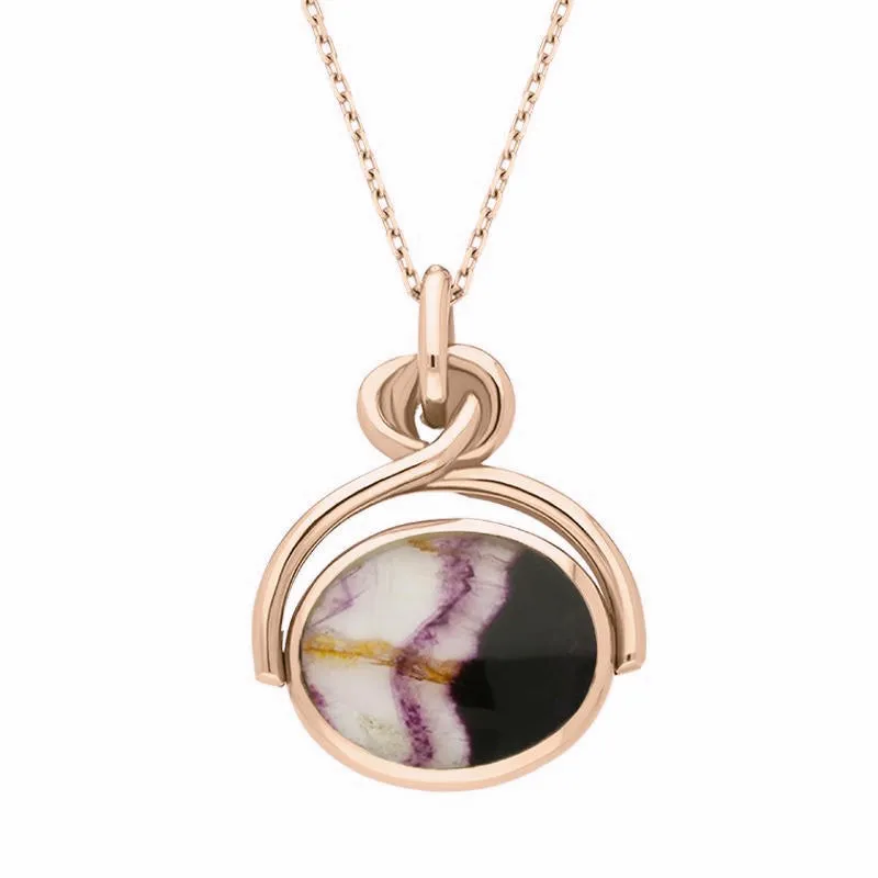 18ct Rose Gold Blue John White Mother of Pearl Oval Swivel Fob Necklace sold by Jura Watches product image thumbnail 2