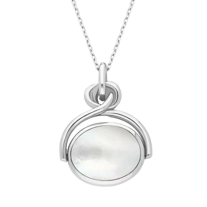 Sterling Silver Blue John White Mother of Pearl Oval Swivel Fob Necklace sold by Jura Watches