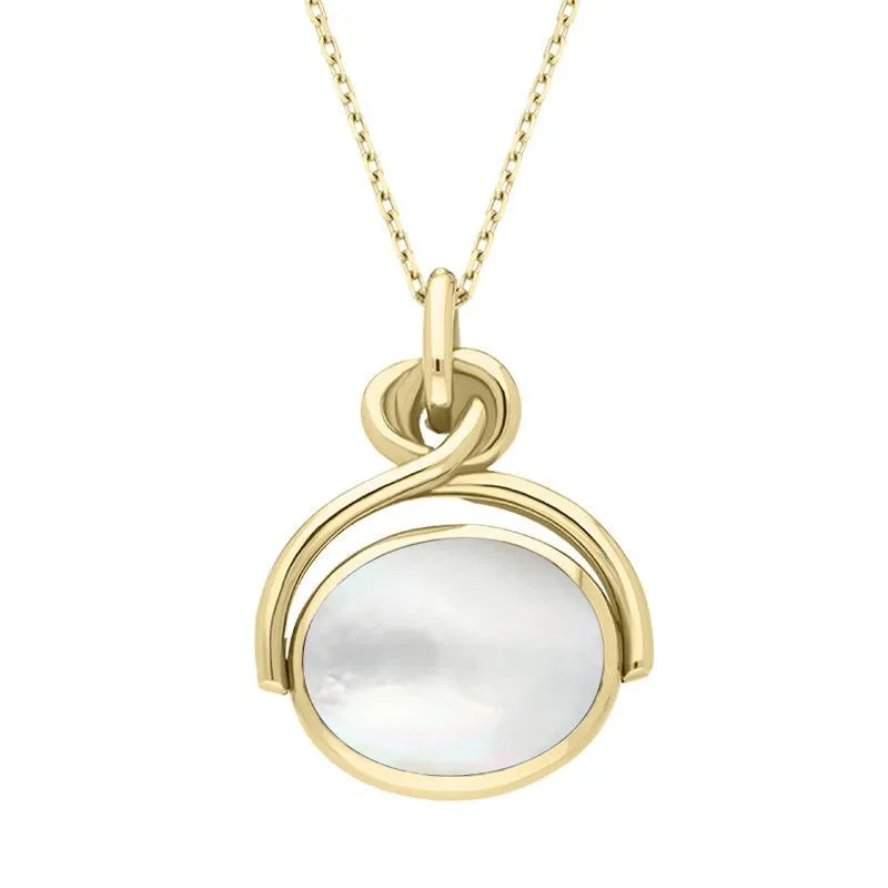 18ct Yellow Gold Whitby Jet White Mother of Pearl Oval Swivel Fob Necklace sold by Jura Watches