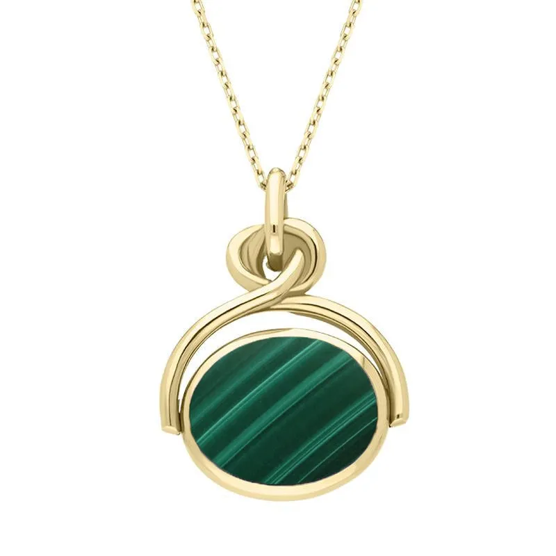 18ct Yellow Gold Whitby Jet Malachite Oval Swivel Fob Necklace sold by Jura Watches