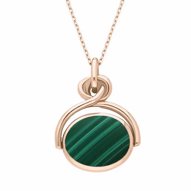 18ct Rose Gold Whitby Jet Malachite Swivel Fob Necklace sold by Jura Watches