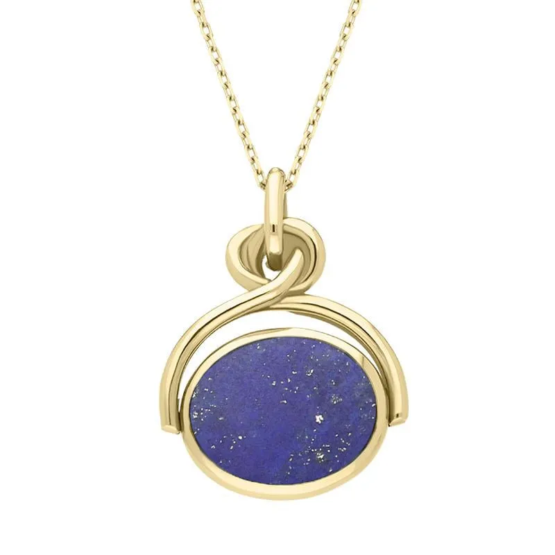 18ct Yellow Gold Whitby Jet Lapis Lazuli Oval Swivel Fob Necklace sold by Jura Watches