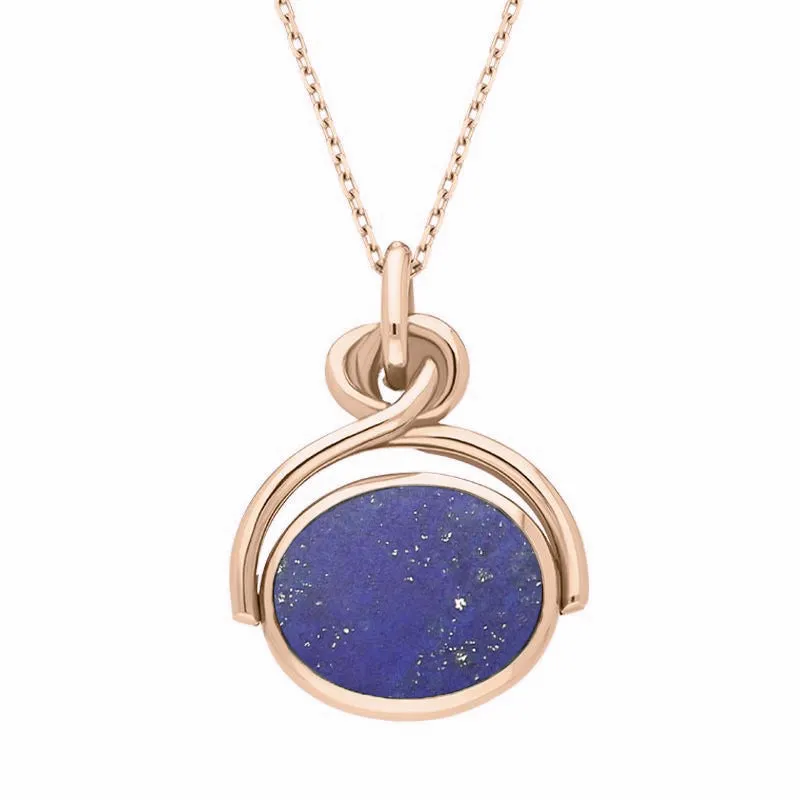 9ct Rose Gold Whitby Jet Lapis Lazuli Oval Swivel Fob Necklace sold by Jura Watches