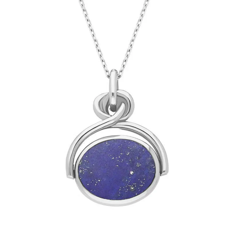 Sterling Silver Whitby Jet Lapis Lazuli Oval Swivel Fob Necklace sold by Jura Watches