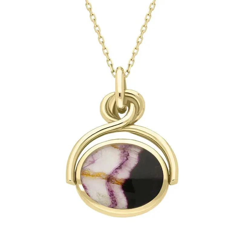 9ct Yellow Gold Whitby Jet Blue John Oval Swivel Fob Necklace sold by Jura Watches product image thumbnail 2