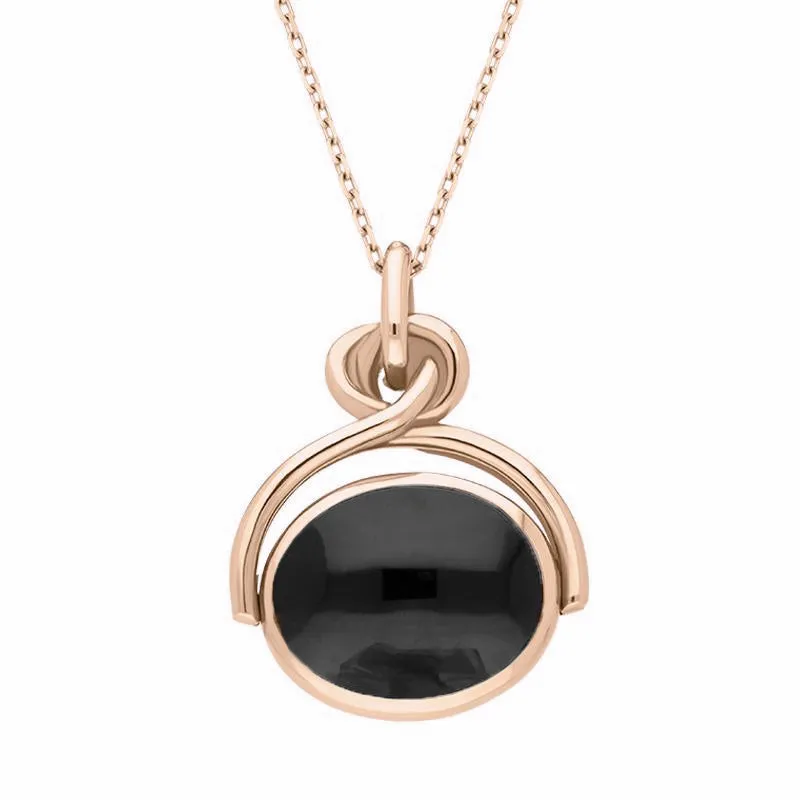 9ct Rose Gold Whitby Jet Blue John Oval Swivel Fob Necklace sold by Jura Watches product image thumbnail 2
