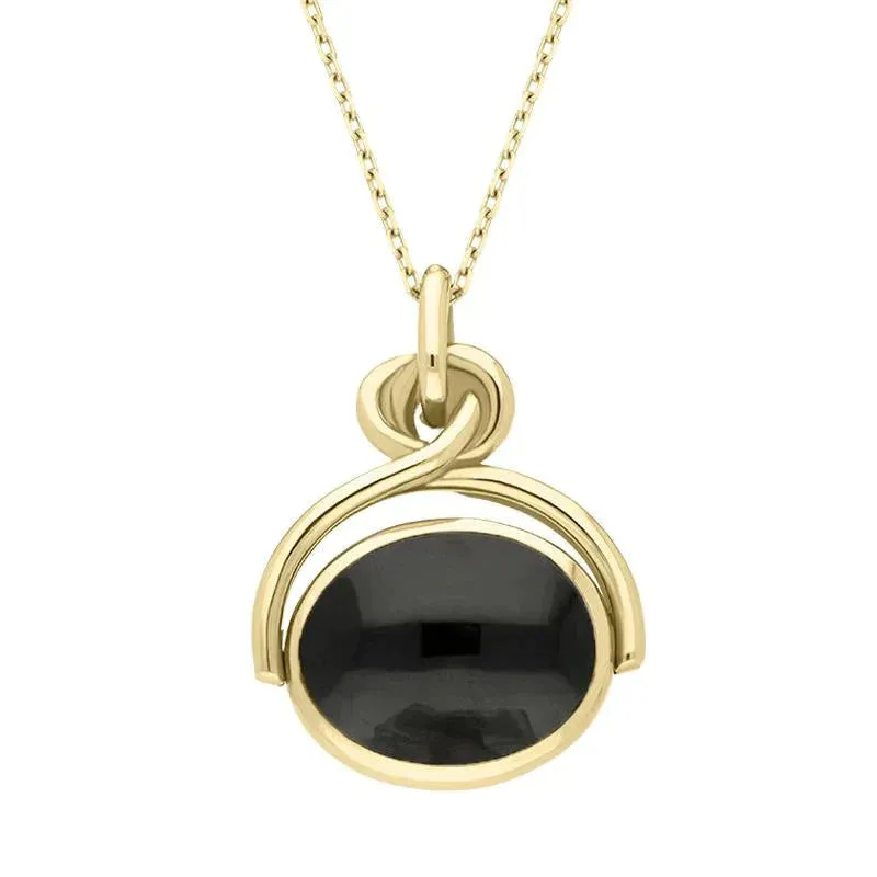 9ct Yellow Gold Whitby Jet Turquoise Oval Swivel Fob Necklace sold by Jura Watches product image thumbnail 2
