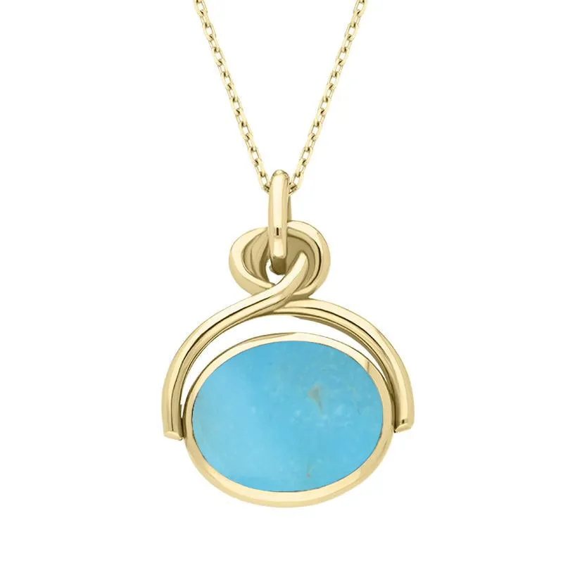 18ct Yellow Gold Whitby Jet Turquoise Oval Swivel Fob Necklace sold by Jura Watches