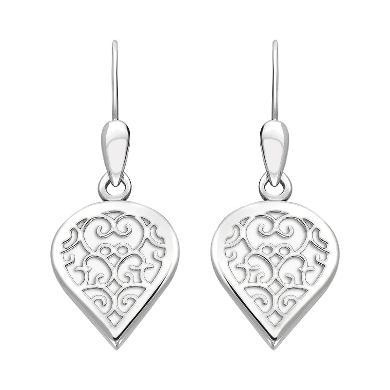 9ct White Gold Bauxite Flore Filigree Heart Drop Earrings sold by Jura Watches