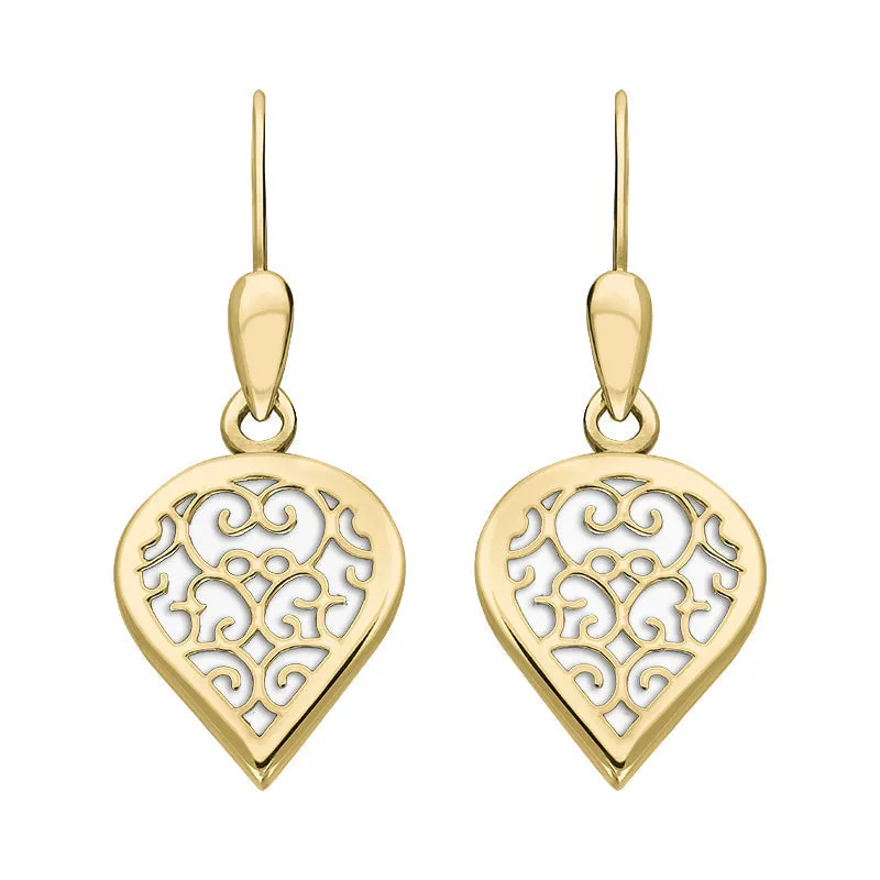 18ct Yellow Gold Bauxite Flore Filigree Heart Drop Earrings sold by Jura Watches