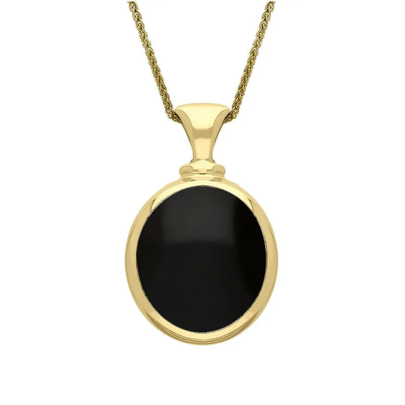18ct Yellow Gold Whitby Jet Blue John Small Double Sided Oval Fob Necklace sold by Jura Watches product image thumbnail 2