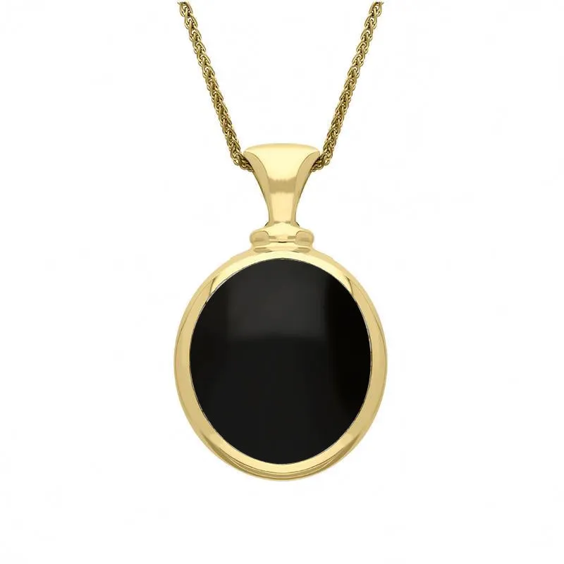 18ct Yellow Gold Whitby Jet Turquoise Small Double Sided Oval Fob Necklace sold by Jura Watches product image thumbnail 2