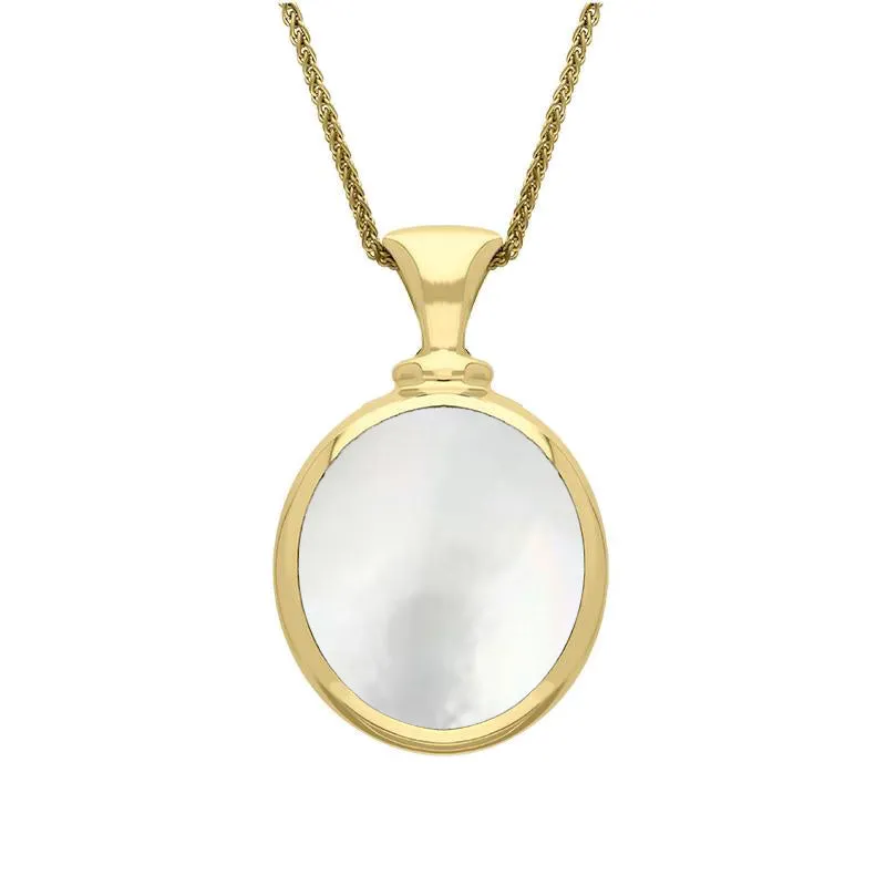 18ct Yellow Gold Whitby Jet Mother Of Pearl Small Double Sided Oval Fob Necklace sold by Jura Watches product image thumbnail 2