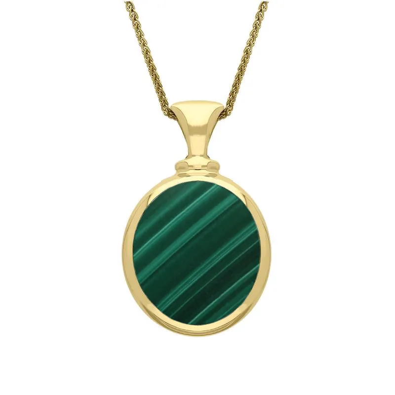 18ct Yellow Gold Whitby Jet Malachite Small Double Sided Oval Fob Necklace sold by Jura Watches