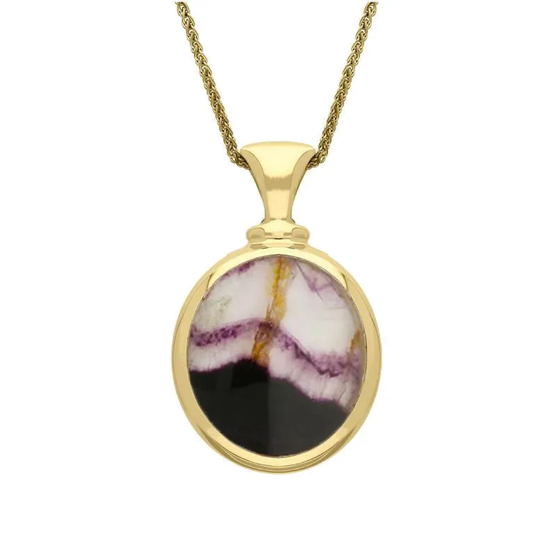 18ct Yellow Gold Blue John Mother Of Pearl Small Double Sided Oval Fob Necklace sold by Jura Watches product image thumbnail 2