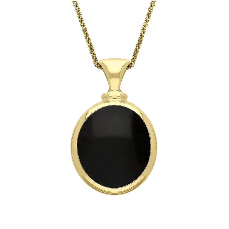 9ct Yellow Gold Whitby Jet Blue John Small Double Sided Oval Fob Necklace sold by Jura Watches product image thumbnail 2