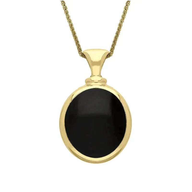 9ct Yellow Gold Whitby Jet Mother Of Pearl Small Double Sided Oval Fob Necklace sold by Jura Watches