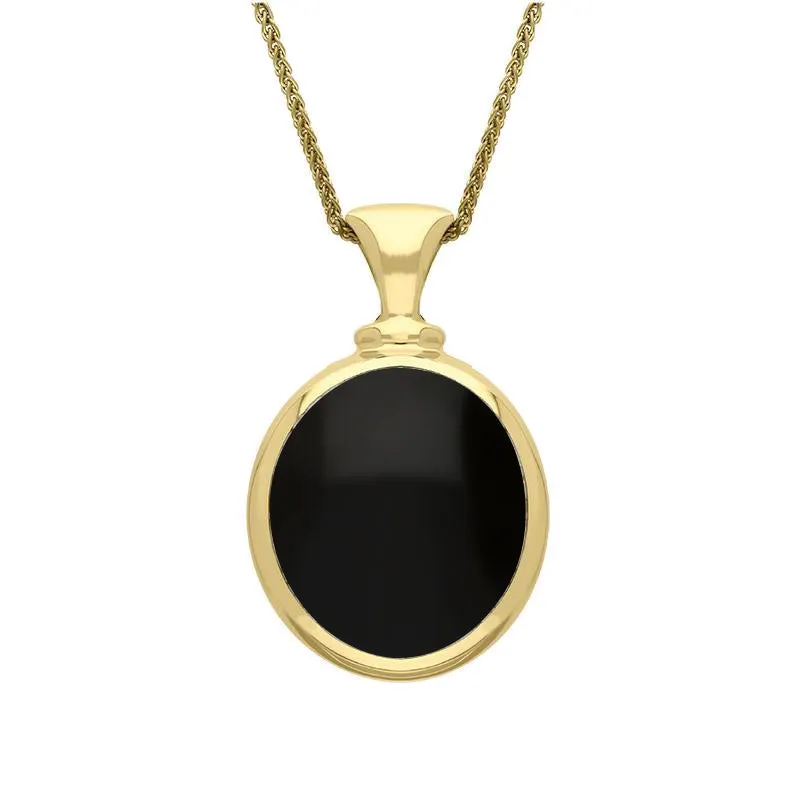 9ct Yellow Gold Whitby Jet Malachite Small Double Sided Oval Fob Necklace sold by Jura Watches product image thumbnail 2