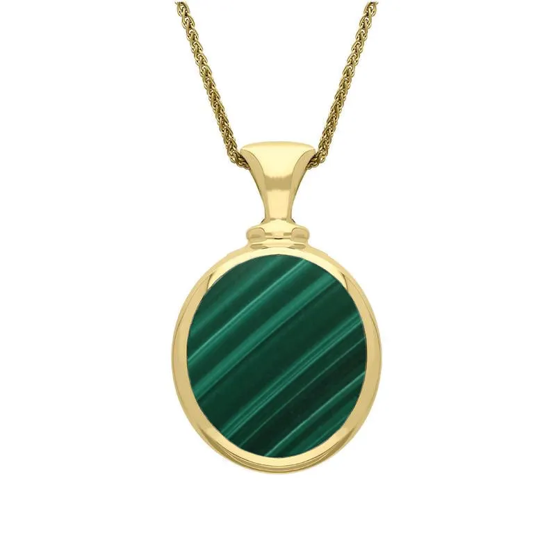 9ct Yellow Gold Whitby Jet Malachite Small Double Sided Oval Fob Necklace sold by Jura Watches