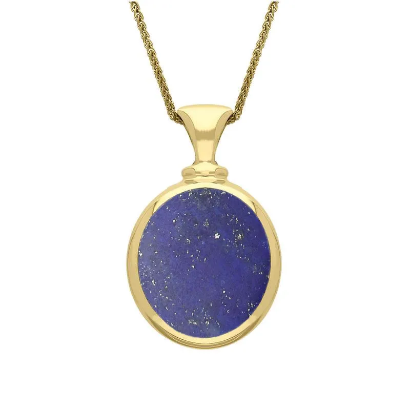 9ct Yellow Gold Whitby Jet Lapis Lazuli Small Double Sided Oval Fob Necklace sold by Jura Watches