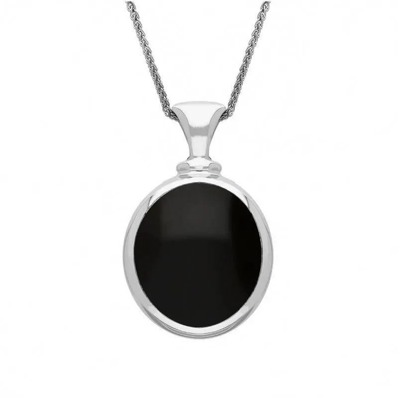 18ct White Gold Whitby Jet Blue John Small Double Sided Oval Fob Necklace sold by Jura Watches product image thumbnail 2