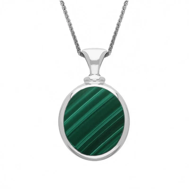 18ct White Gold Whitby Jet Malachite Small Double Sided Oval Fob Necklace sold by Jura Watches