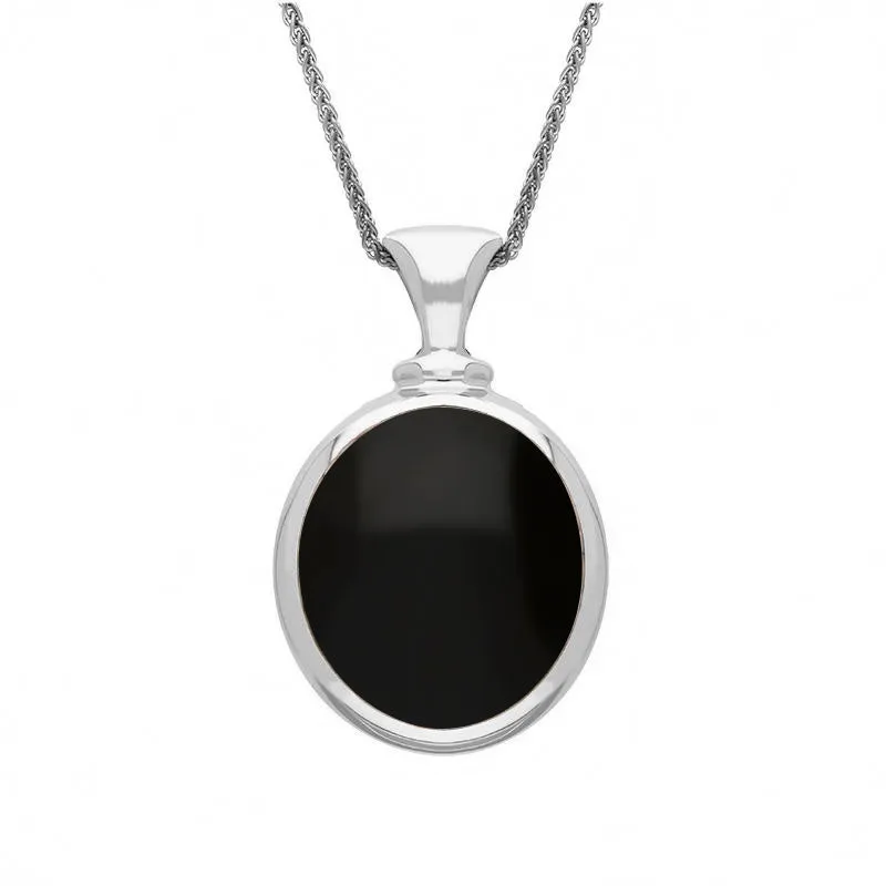 9ct White Gold Whitby Jet Turquoise Small Double Sided Oval Fob Necklace sold by Jura Watches product image thumbnail 2