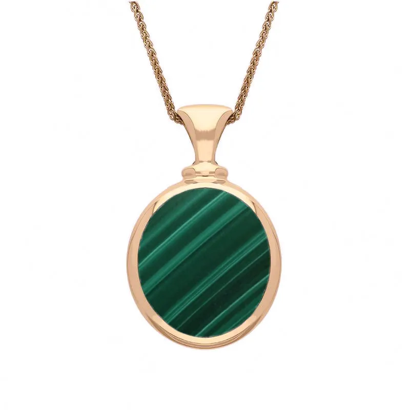 18ct Rose Gold Whitby Jet Malachite Small Double Sided Oval Fob Necklace sold by Jura Watches