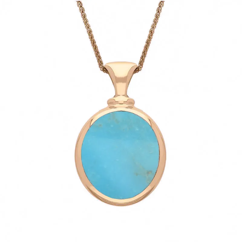 9ct Rose Gold Whitby Jet Turquoise Small Double Sided Oval Fob Necklace sold by Jura Watches