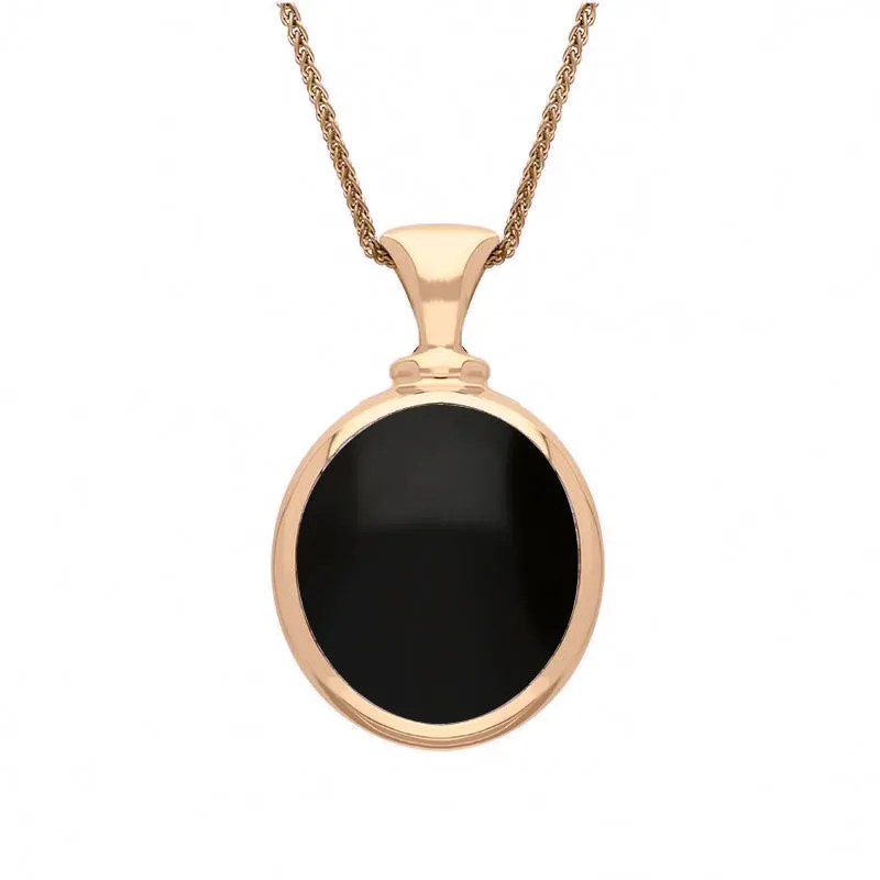 9ct Rose Gold Whitby Jet Turquoise Small Double Sided Oval Fob Necklace sold by Jura Watches product image thumbnail 2