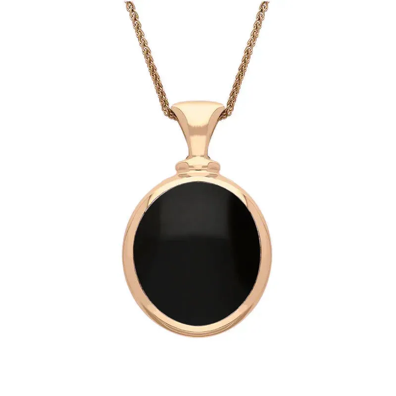 9ct Rose Gold Whitby Jet Mother Of Pearl Small Double Sided Oval Fob Necklace sold by Jura Watches
