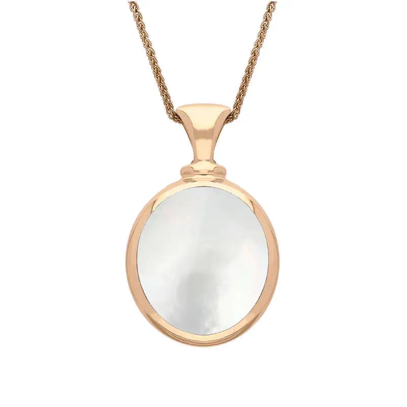 9ct Rose Gold Whitby Jet Mother Of Pearl Small Double Sided Oval Fob Necklace sold by Jura Watches product image thumbnail 2