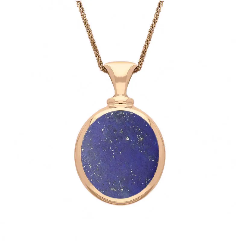 9ct Rose Gold Whitby Jet Lapis Lazuli Small Double Sided Oval Fob Necklace sold by Jura Watches