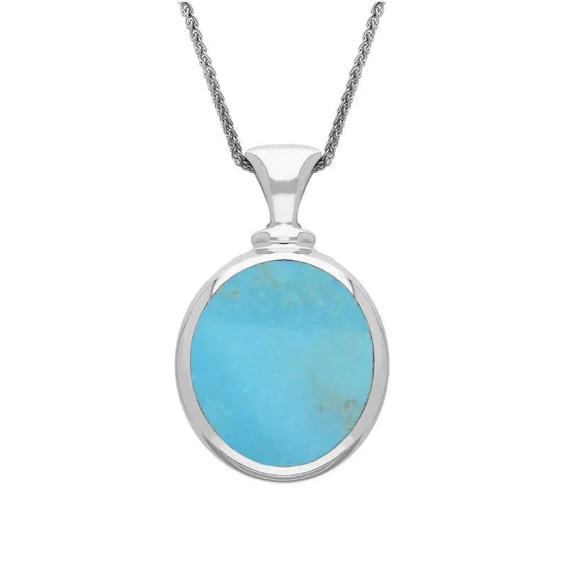 Sterling Silver Whitby Jet Turquoise Small Double Sided Oval Fob Necklace sold by Jura Watches